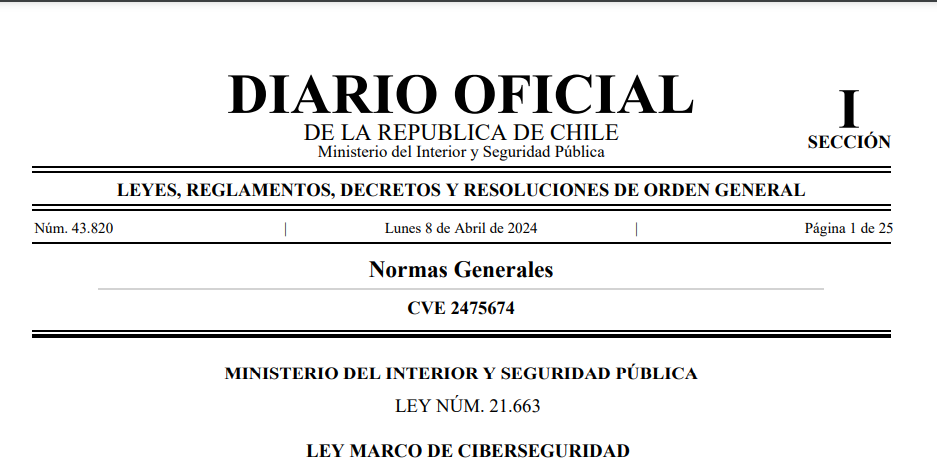 Ley Marco de Ciberseguridad es publicada en el Diario Oficial