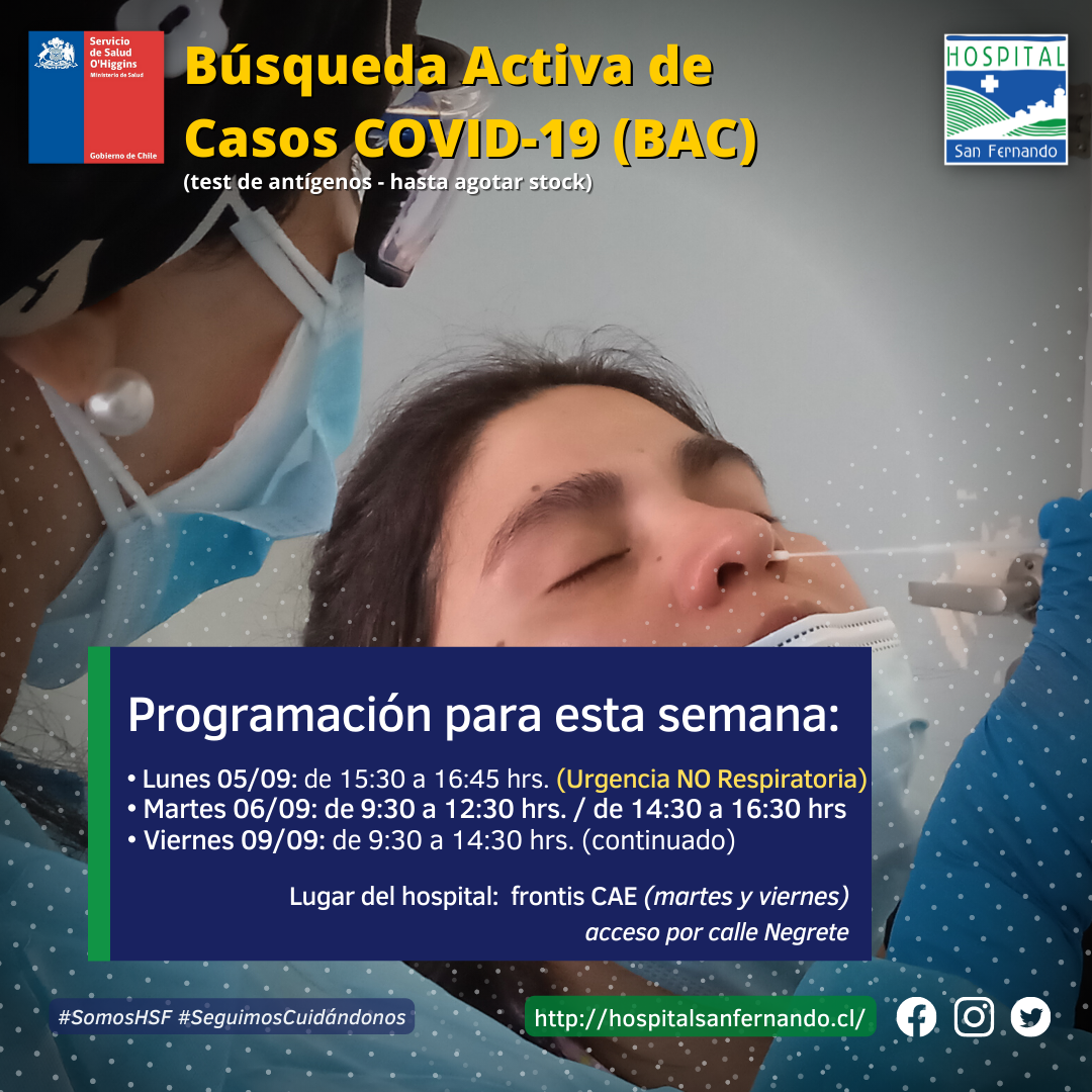 Programación «Búsqueda Activa de Casos COVID-19» en nuestro Hospital San Fernando